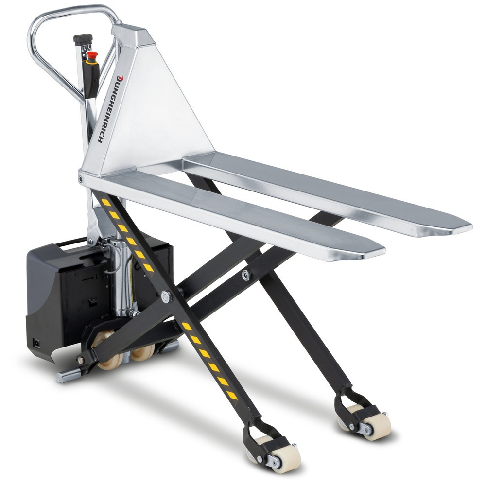 N° de l'image du produit 6 : Transpalette à ciseaux en acier inoxydable Jungheinrich AMX I15e, capacité de charge 1 500 kg, longueur des fourches 1 200 mm, nylon
