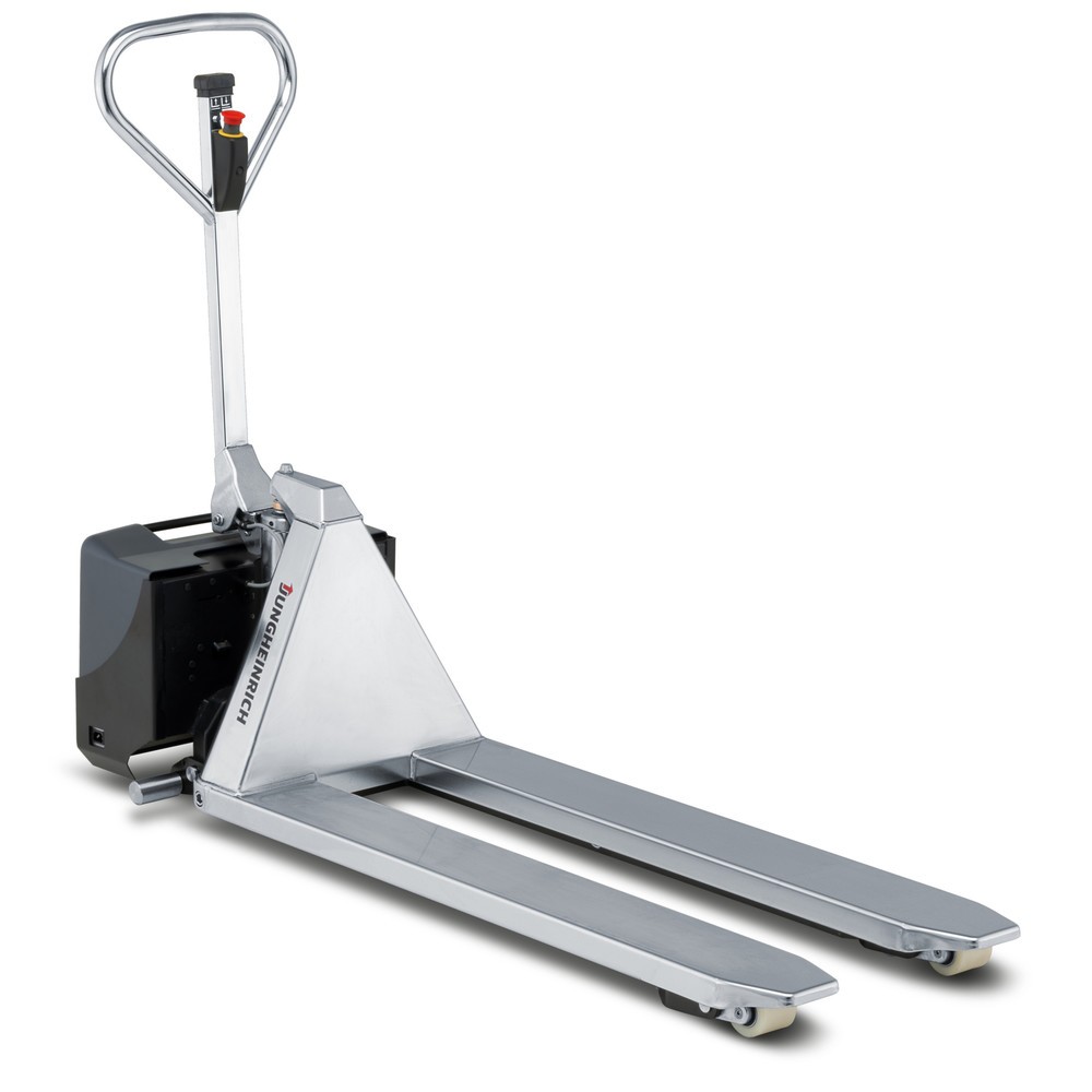 N° de l'image du produit 7 : Transpalette à ciseaux en acier inoxydable Jungheinrich AMX I15e, capacité de charge 1 500 kg, longueur des fourches 1 200 mm, nylon