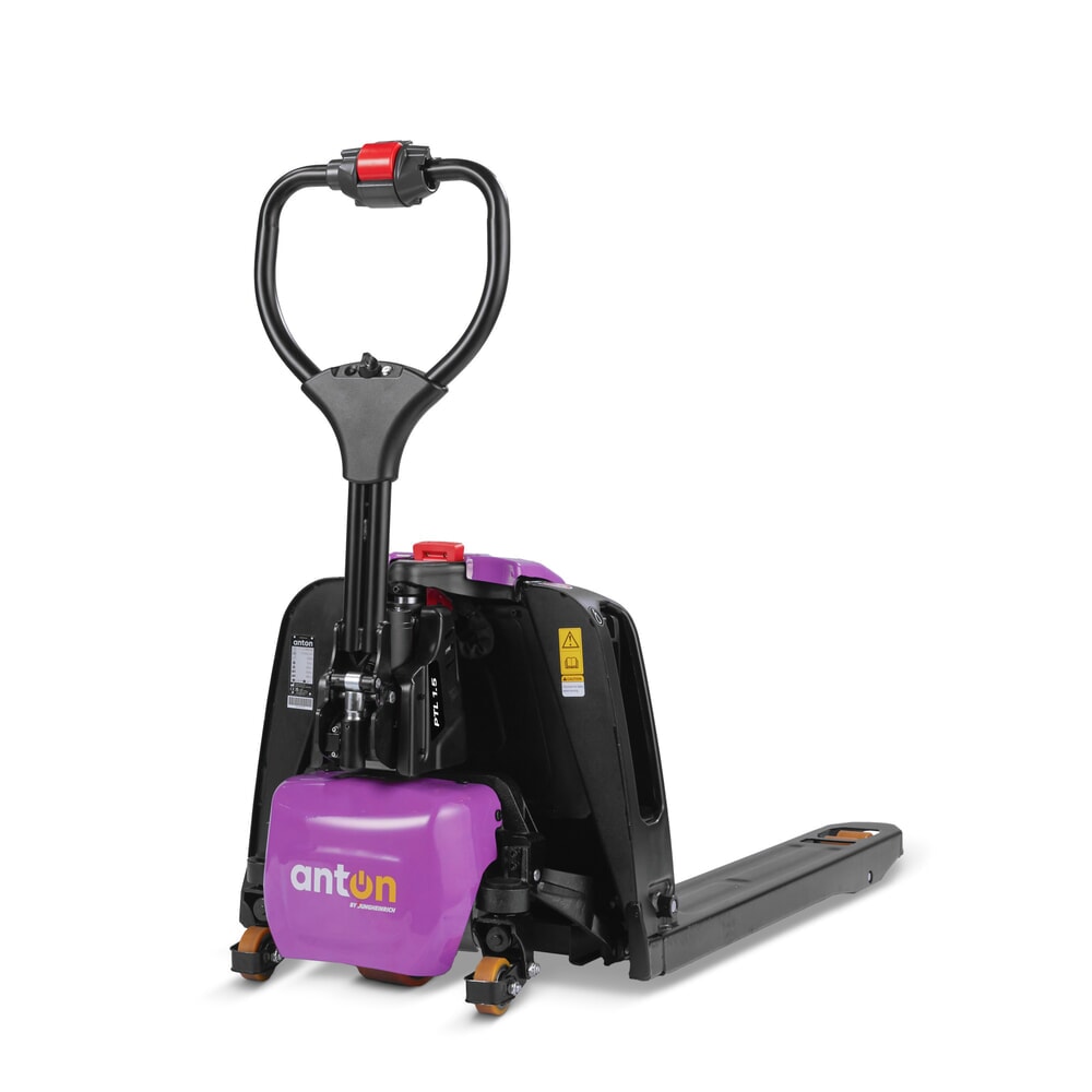 N° de l'image du produit 4 : Transpalette électrique AntOn by Jungheinrich PTL 1.5 avec roues de support, extra-large pour palettes spéciales, capacité de charge 1 500 kg, longueur de fourche 1.150 mm