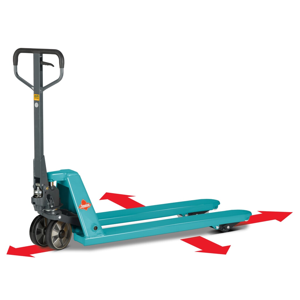 Transpalette manuel 4 voies Ameise® PTM 2.5 Cross, capacité de charge 2 500 kg / 1 500 kg, longueur des fourches 1 150 mm, polyuréthane Illustration du produit: Transpalette manuel 4 voies Ameise® PTM 2.5 Cross, capacité de charge 2 500 kg / 1 500 kg, longueur des fourches 1 150 mm, polyuréthane