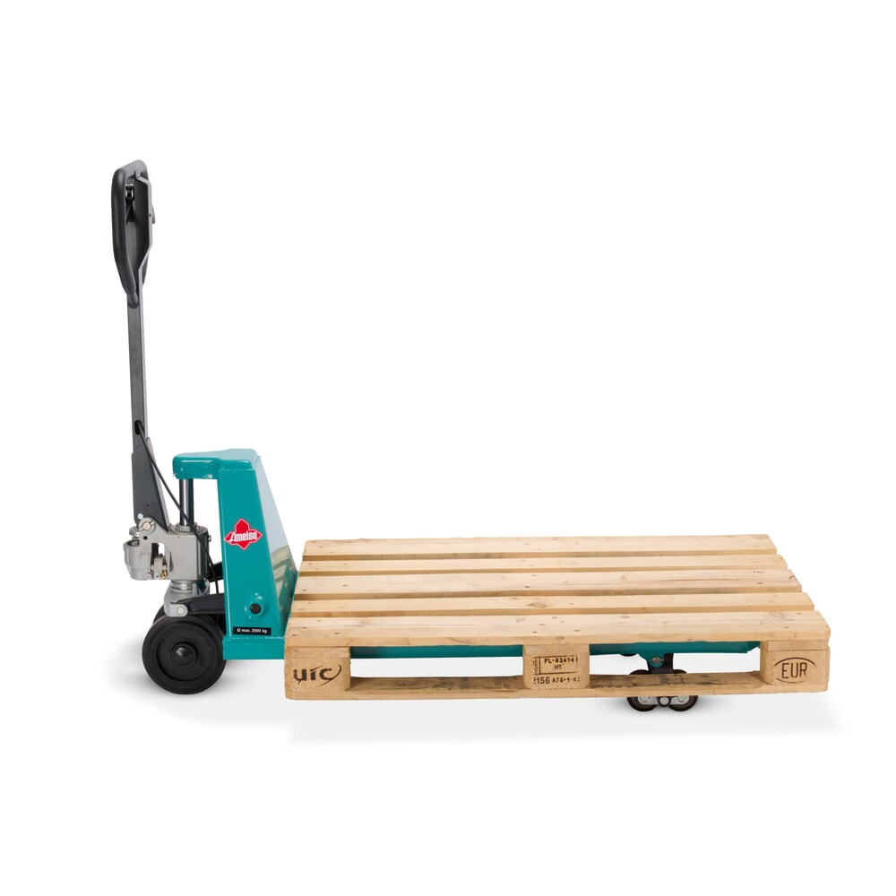 N° de l'image du produit 5 : Transpalette manuel Ameise® PTM 2.5 avec frein à main, capacité de charge 2 500 kg, longueur des fourches 1 150 mm, caoutchouc plein / polyuréthane, galets tandem