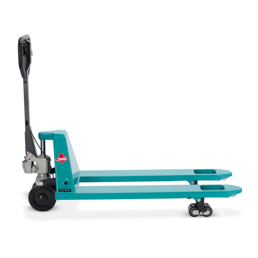 N° de l'image du produit 6 : Transpalette manuel Ameise® PTM 2.5 avec frein à main, capacité de charge 2 500 kg, longueur des fourches 1 150 mm, caoutchouc plein / polyuréthane, galets tandem