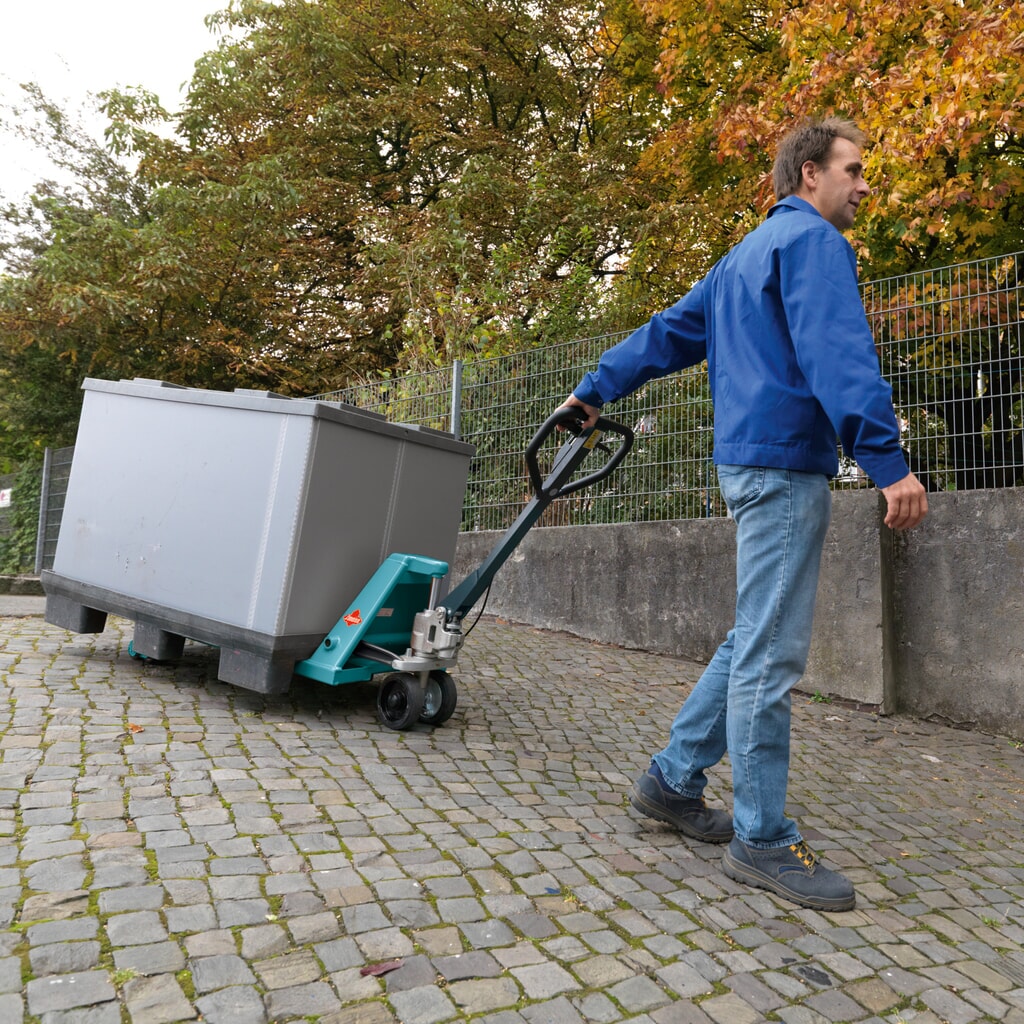 N° de l'image du produit 14 : Transpalette manuel Ameise® PTM 2.5 avec frein à main, capacité de charge 2 500 kg, longueur des fourches 1 150 mm, caoutchouc plein / polyuréthane, galets tandem