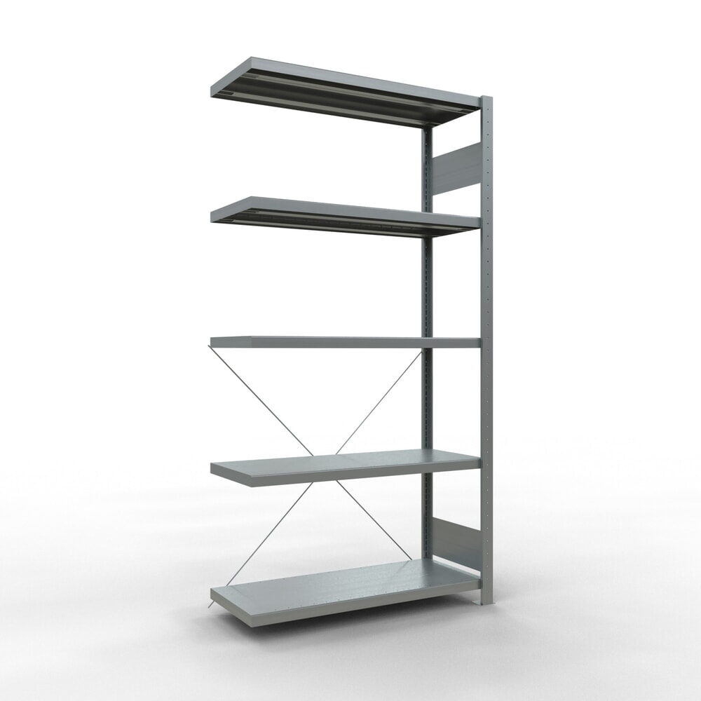 Illustration du produit: Travée auxiliaire pour kit complet de rayonnage à tablettes SCHULTE, système enfichable, charge par tablette 250 kg, haut. x larg. x prof. 2 000 x 1 000 x 400 mm