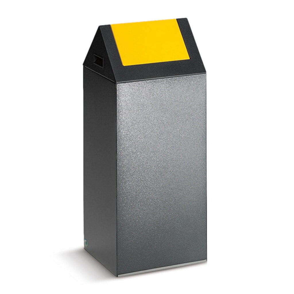 VAR® Collecteur de déchets, 60 litres, autoextinguible, corps argent antique, couvercle rectangulaire / jaune Illustration du produit: VAR® Collecteur de déchets, 60 litres, autoextinguible, corps argent antique, couvercle rectangulaire / jaune