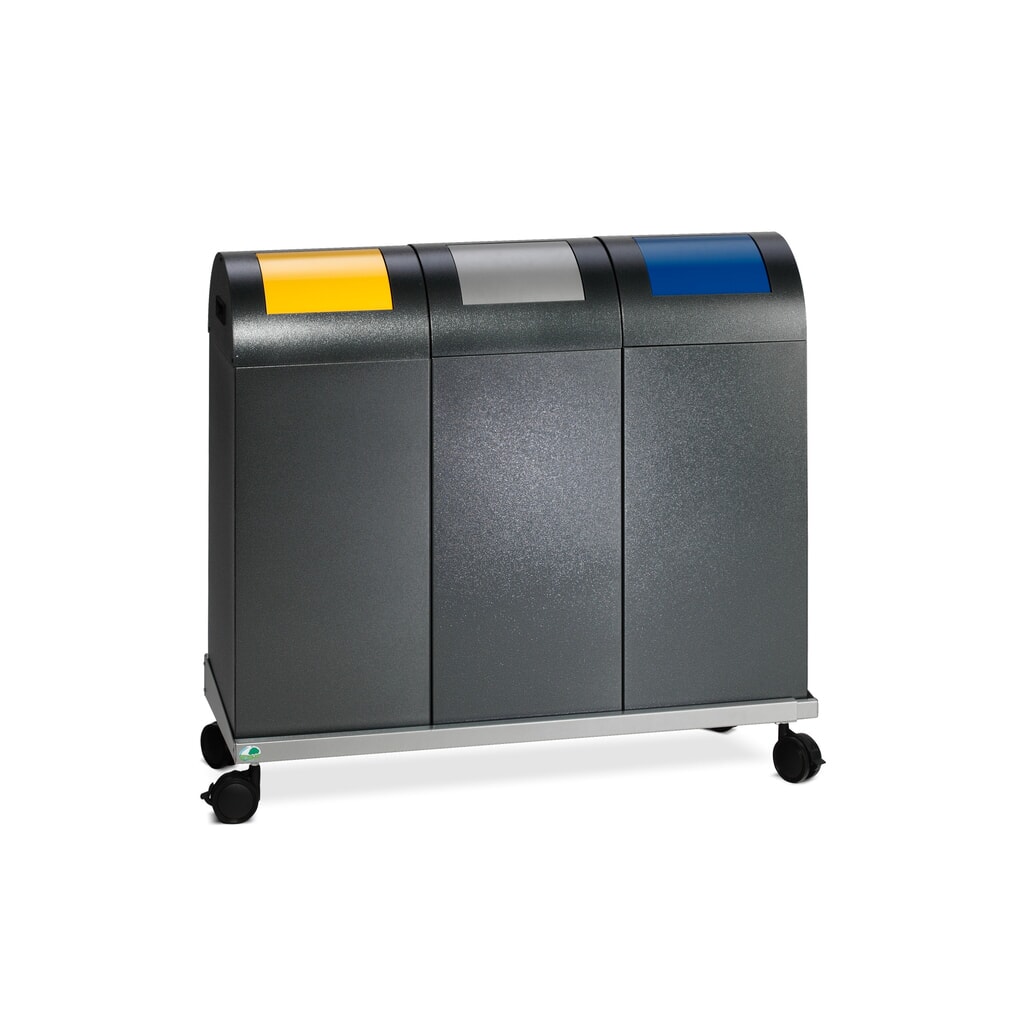 N° de l'image du produit 3 : VAR® Collecteur de déchets, 60 litres, autoextinguible, corps argent antique, couvercle rond / jaune