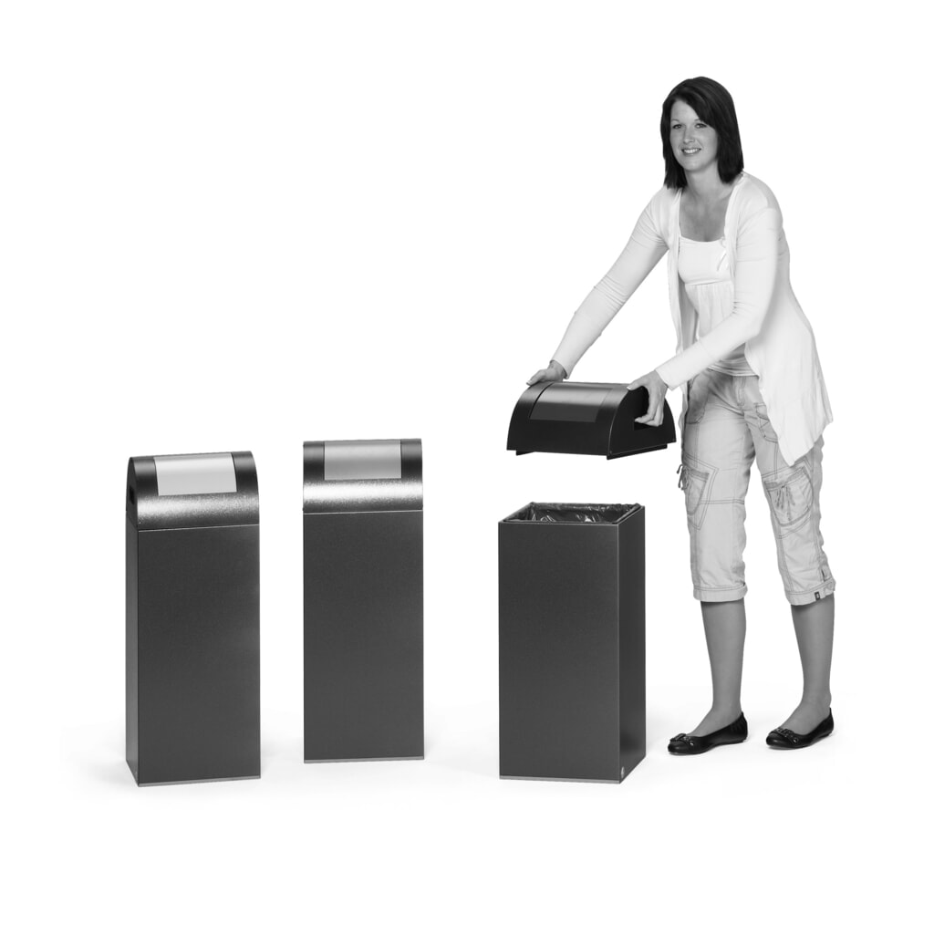 VAR® Collecteur de déchets, 60 litres, autoextinguible, corps argent antique, couvercle rond / jaune N° de l'image du produit 5 : VAR® Collecteur de déchets, 60 litres, autoextinguible, corps argent antique, couvercle rond / jaune