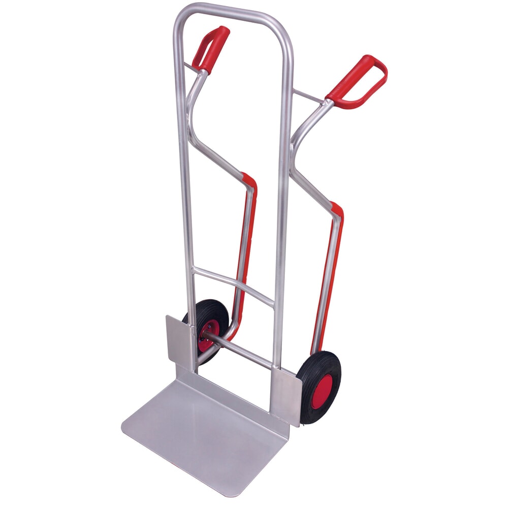 N° de l'image du produit 1 : Diable VARIOfit® en aluminium avec patins interchangeables, capacité de charge 200 kg, pelle L x P 480 x 300 mm, pneumatique, sans support