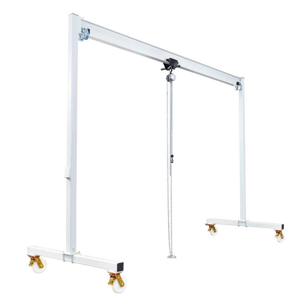 VETTER® Portique de levage avec palan à engrenages droits et chariot coulissant manuel, mobile, largeur libre 3 m, capacité de charge 250 kg Illustration du produit: VETTER® Portique de levage avec palan à engrenages droits et chariot coulissant manuel, mobile, largeur libre 3 m, capacité de charge 250 kg
