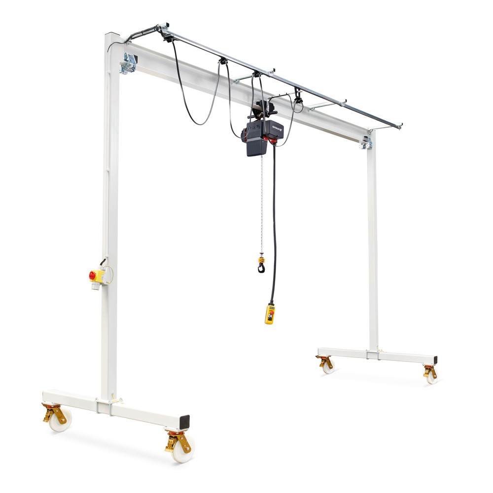 Illustration du produit: VETTER® Portique de levage avec palan électrique à chaîne LIFTKET et chariot coulissant manuel, mobile, largeur libre 3 m, capacité de charge 250 kg