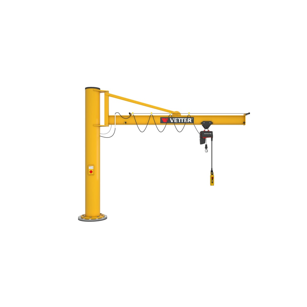 N° de l'image du produit 1 : VETTER® Potence, palan électrique à chaîne LIFTKET compris, version sur fût avec haubanage, matériel de fixation compris, portée 3 000 mm, capacité de charge 125 kg