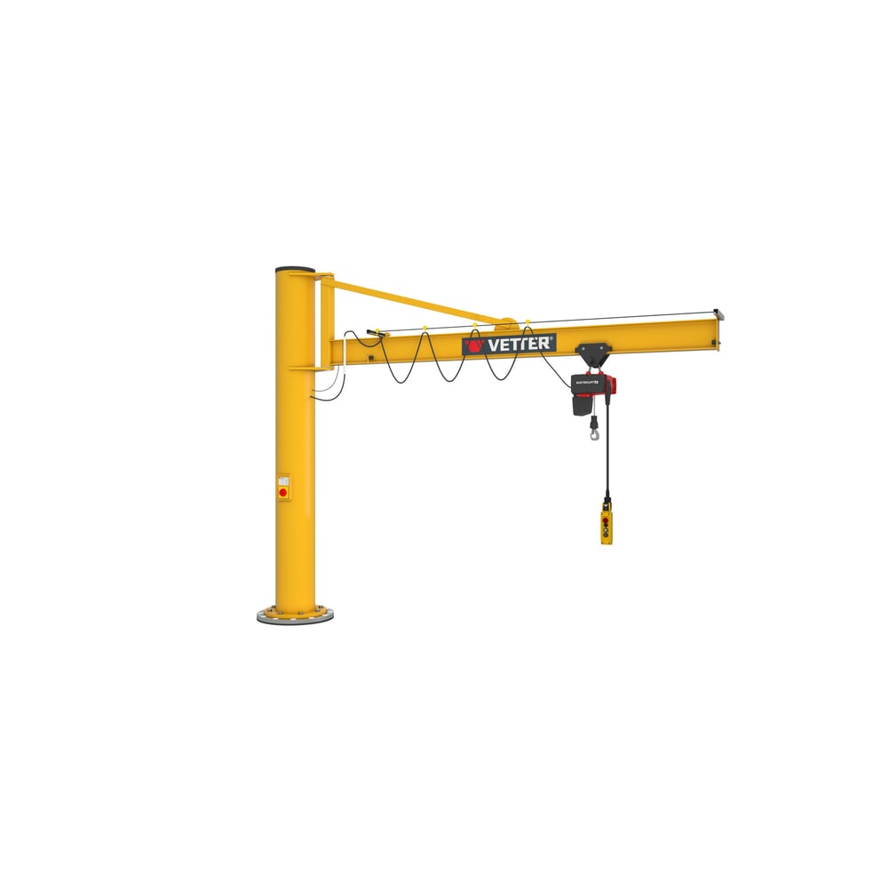 N° de l'image du produit 4 : VETTER® Potence, palan électrique à chaîne LIFTKET compris, version sur fût avec haubanage, matériel de fixation compris, portée 3 000 mm, capacité de charge 125 kg