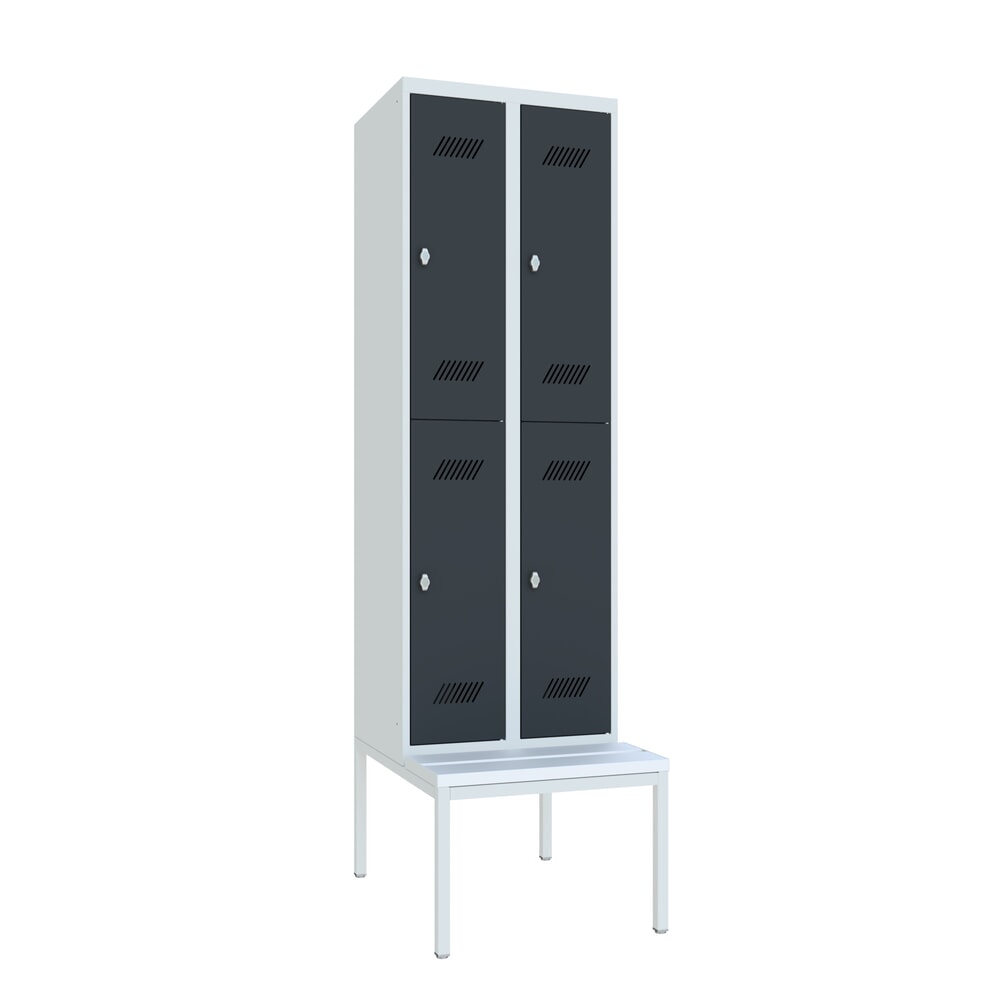 Produktabbildung Nr. 1: Garderobekast met zitbank PAVOY, 2 etages, 2 x 2 vakken van 300 mm, draaivergrendeling, antracietgrijs, lichtgrijs