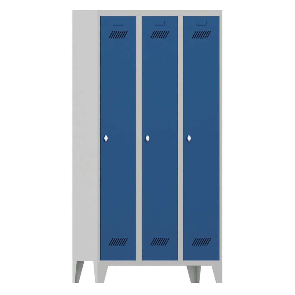 Produktabbildung Nr. 1: Garderobekast PAVOY met poten + draaivergrendeling, 3 compartimenten, hxbxd 1.850 x 930 x 500 mm, gentiaanblauw, lichtgrijs