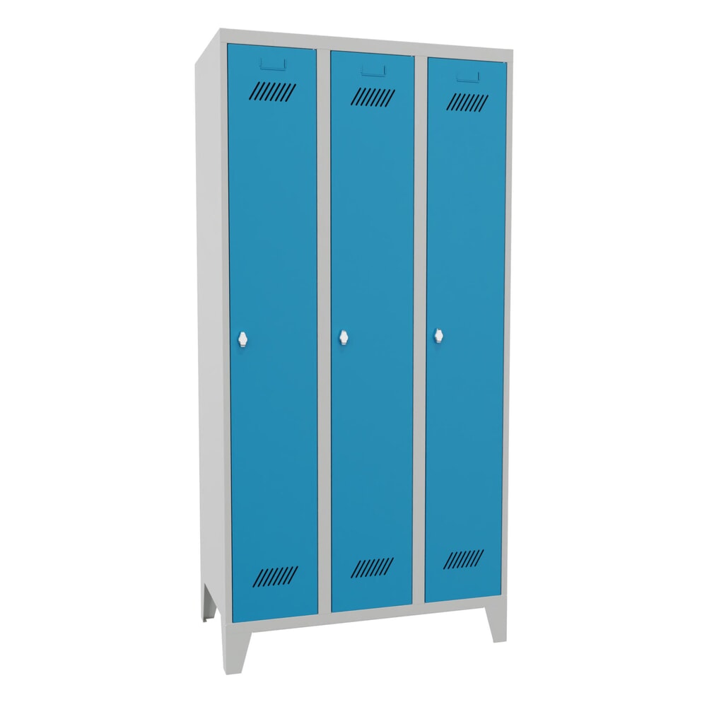 Produktabbildung Nr. 1: Garderobekast PAVOY met poten + draaivergrendeling, 3 compartimenten, hxbxd 1.850 x 930 x 500 mm, lichtblauw, lichtgrijs