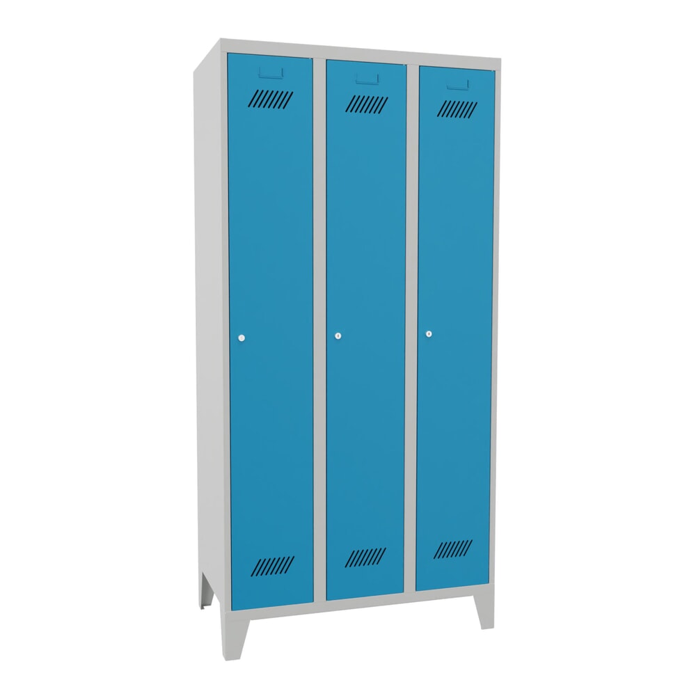 Produktabbildung Nr. 1: Garderobekast PAVOY met poten + cilinderslot, met 3 compartimenten, hxbxd 1.850 x 930 x 500 mm, lichtblauw, lichtgrijs
