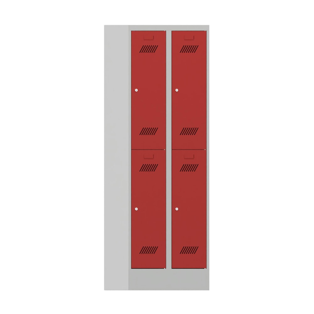 Produktabbildung Nr. 1: Garderobekast PAVOY met sokkel + cilinderslot, met 2 etages, 4 vakken, hxbxd 1.850 x 630 x 500 mm, lichtgrijs, vuurrood