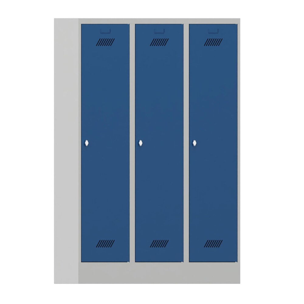 Productafbeelding nr. 1: Garderobekast PAVOY met sokkel + draaivergrendeling, 3 compartimenten, hxbxd 1.850 x 1.230 x 500 mm, gentiaanblauw, lichtgrijs
