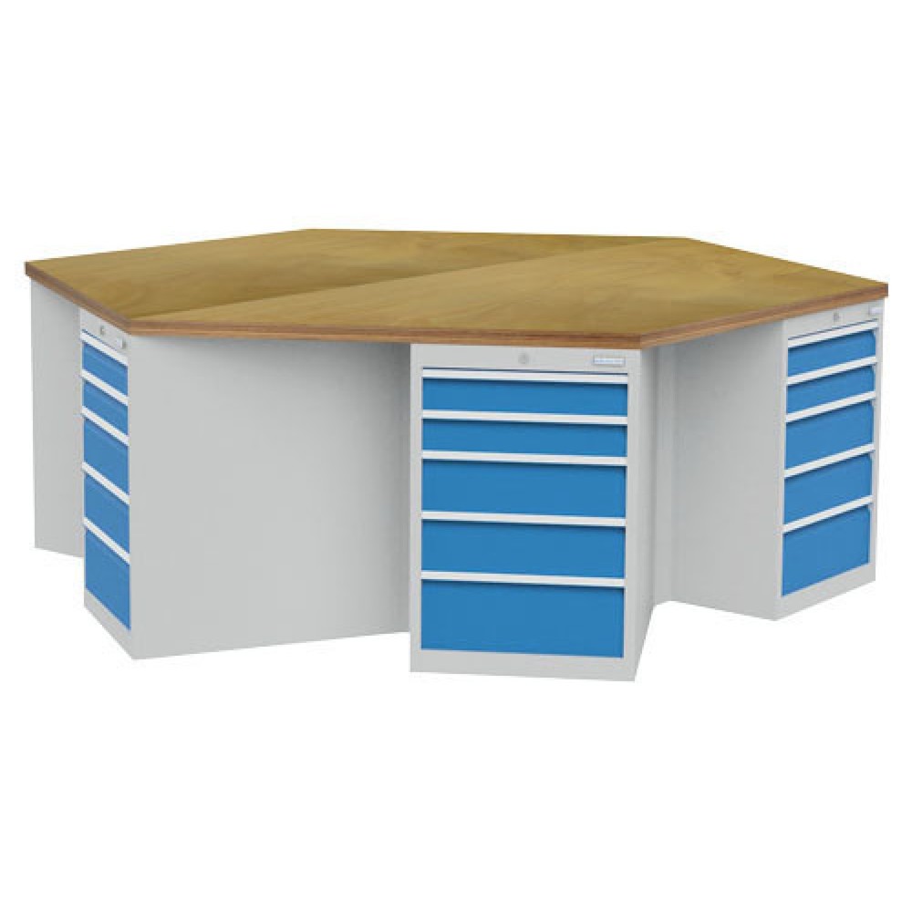 Product afbeelding: Groepswerkbank Bedrunka+Hirth R 18-24, met 30 lades, hxbxd 859 x 2.500 x 2.165 mm, lichtgrijs, lichtblauw