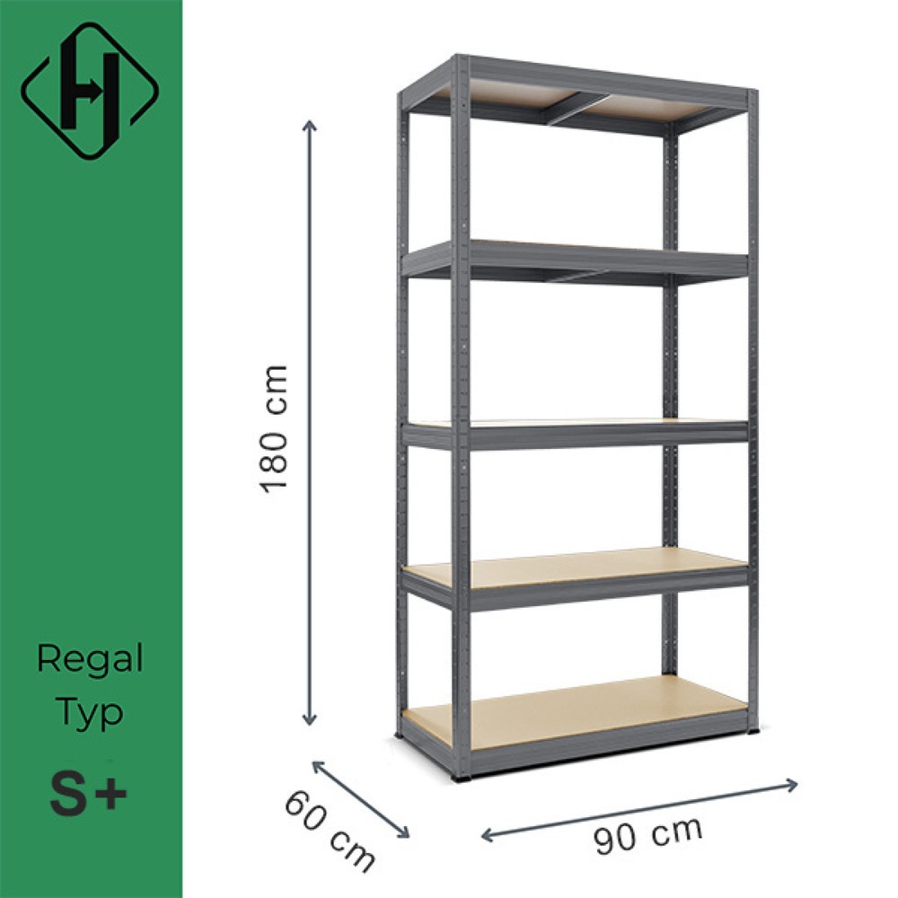 Produktabbildung Nr. 2: HEMMDAL Rayonnage pour charges lourdes Type S+, gris graphite – 180 x 90 x 60 cm – jusqu'à 750 kg