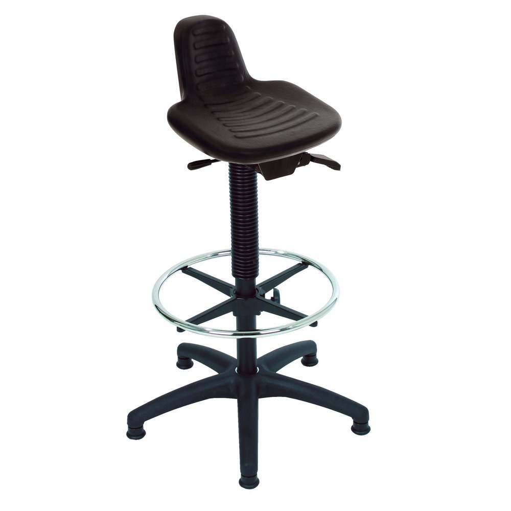 Produktabbildung Nr. 1: Stahulp HEMMDAL, PU zitting met rugleuning + draaggreep, zithoogte 580-840 mm, voetring, vloerglijder