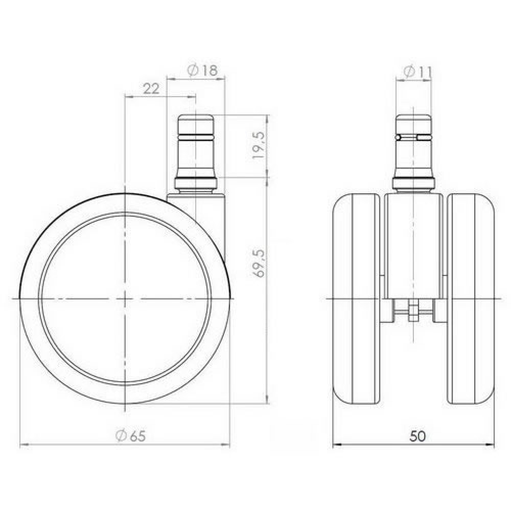 Produktabbildung Nr. 4: Ongeremde wielen 5x hjh OFFICE ROLO FREE voor harde vloeren 11 mm / 65 mm, (set van 5)