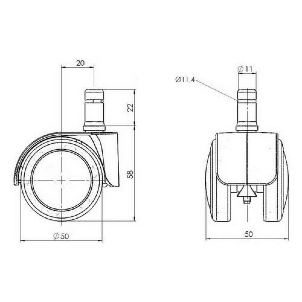 Produktabbildung Nr. 3: Design wielen 5x hjh OFFICE ROLO LUX 11 mm / 50 mm bureaustoelwielen voor harde vloeren chroom, (set van 5)