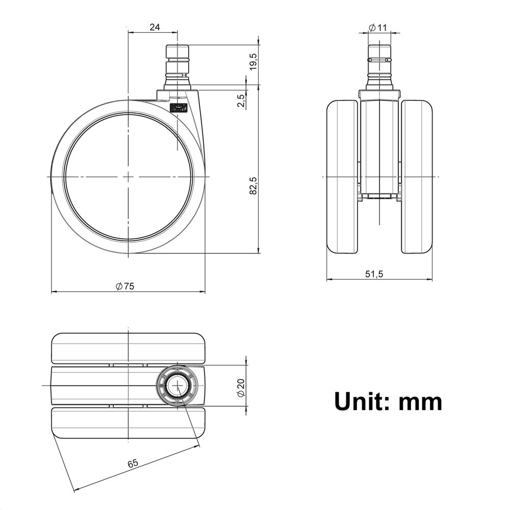 Produktabbildung Nr. 4: 5 roulettes pour sols durs hjh OFFICE ROLO anti-bruit 11 mm / 75 mm roulettes de chaise de bureau pour sols durs, (lot de 5)