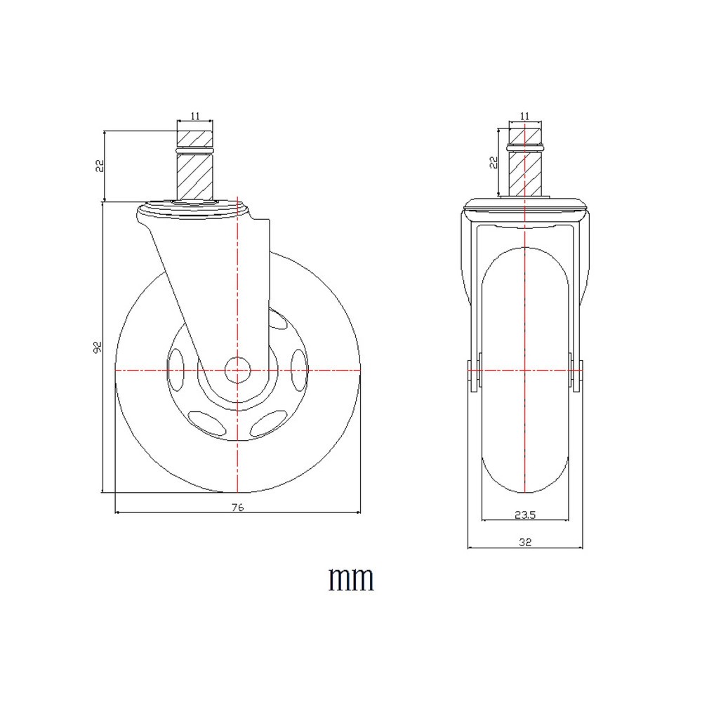 Produktabbildung Nr. 4: Wielen voor harde vloeren 5x hjh OFFICE ROLO SKATE 11 mm / 75 mm bureaustoelwielen zwart / transparant (set van 5)