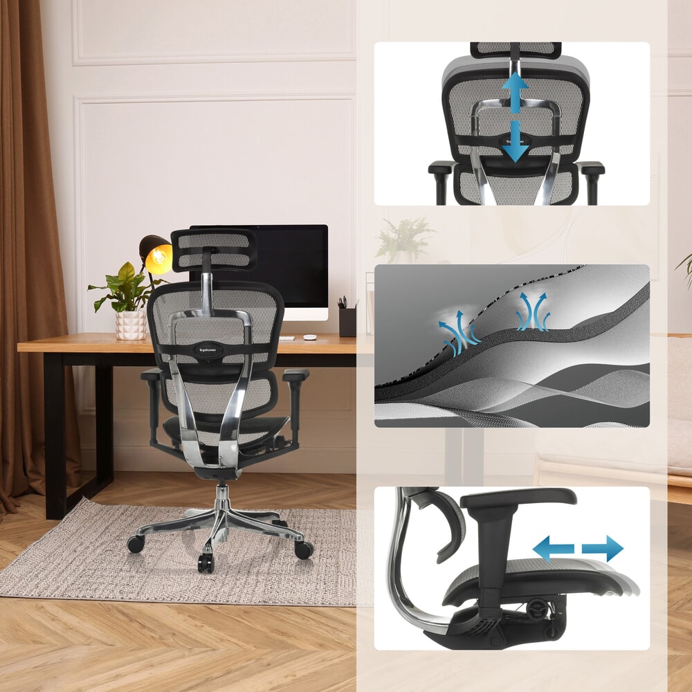 N° de l'image du produit 4 : Fauteuil de direction hjh OFFICE ERGOHUMAN ULTRA GEN2, dossier en résille, capacité de charge 120 kg, coussin en tissu 460 - 580 mm, noir