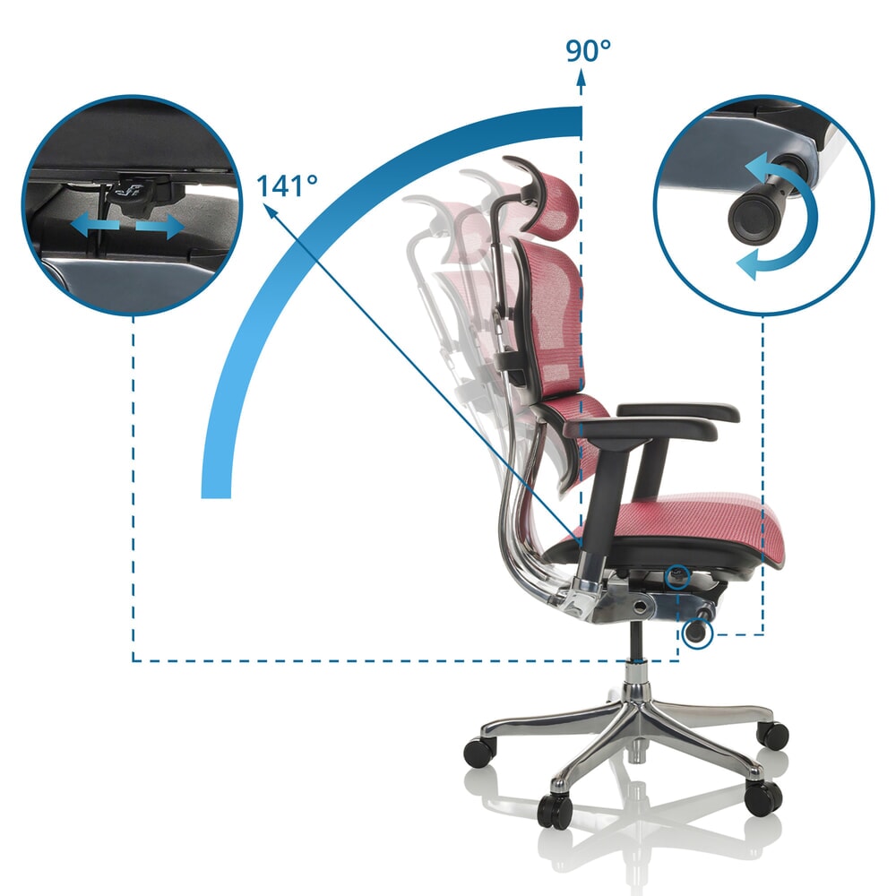 N° de l'image du produit 2 : Fauteuil de direction hjh OFFICE ERGOHUMAN GEN2, capacité de charge 150 kg, tissu résille, coussin en tissu 480 - 590 mm, rouge