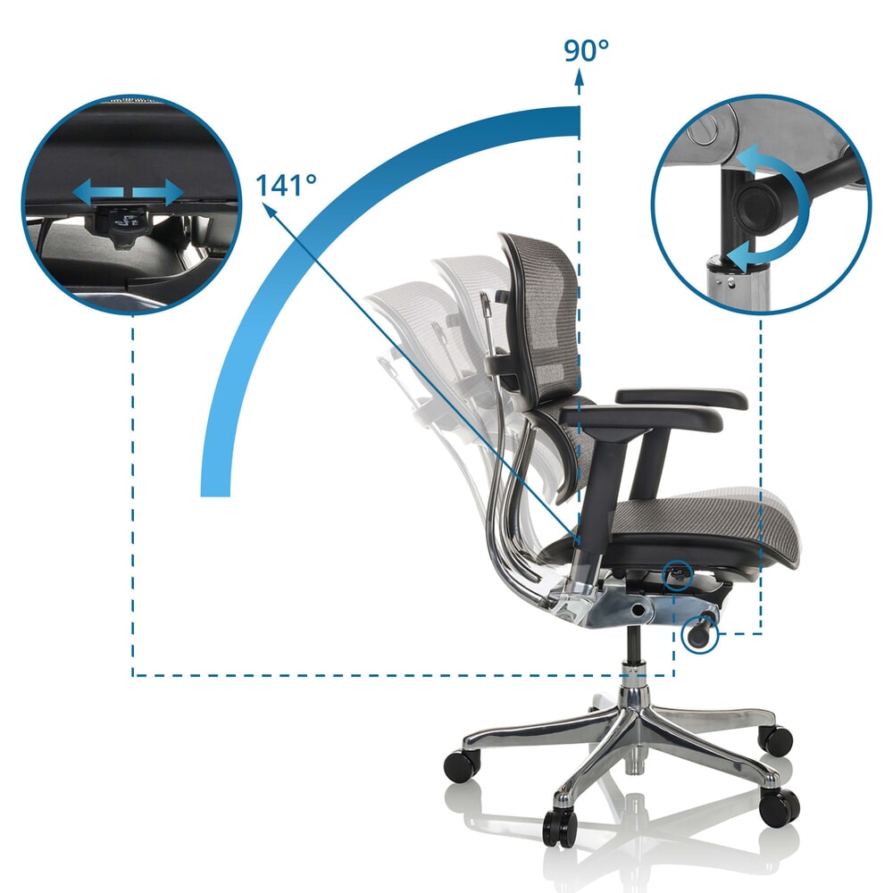 N° de l'image du produit 2 : Fauteuil de direction hjh OFFICE ERGOHUMAN BASE GEN2, capacité de charge 150 kg, tissu résille, coussin en tissu 470 - 580 mm, noir, sans appui-tête