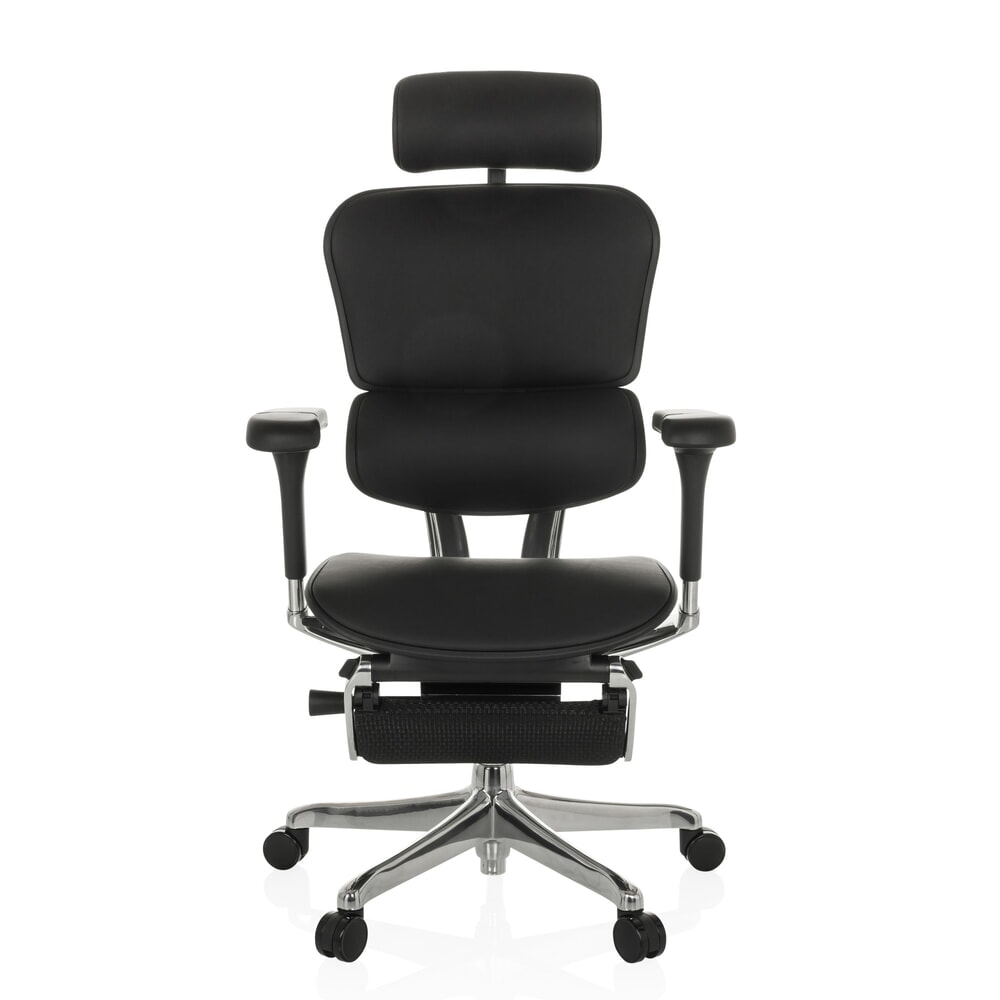 Fauteuil de direction hjh OFFICE ERGOHUMAN PLUS LEGPRO GEN2, capacité de charge 150 kg, avec repose-jambes, cuir, coussin en tissu 450-560 mm, noir Illustration du produit: Fauteuil de direction hjh OFFICE ERGOHUMAN PLUS LEGPRO GEN2, capacité de charge 150 kg, avec repose-jambes, cuir, coussin en tissu 450-560 mm, noir