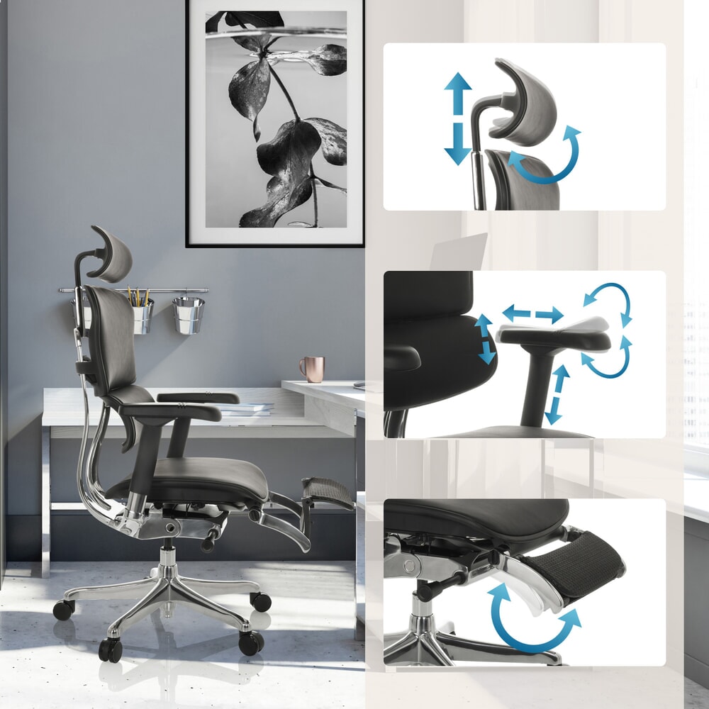 N° de l'image du produit 3 : Fauteuil de direction hjh OFFICE ERGOHUMAN PLUS LEGPRO GEN2, capacité de charge 150 kg, avec repose-jambes, cuir, coussin en tissu 450-560 mm, noir