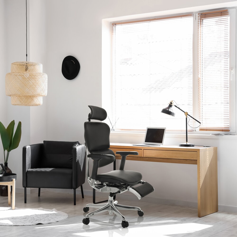 N° de l'image du produit 5 : Fauteuil de direction hjh OFFICE ERGOHUMAN PLUS LEGPRO GEN2, capacité de charge 150 kg, avec repose-jambes, cuir, coussin en tissu 450-560 mm, noir