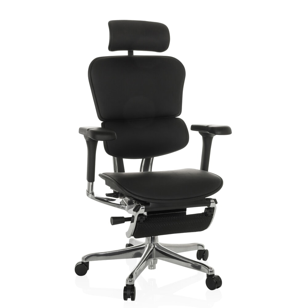N° de l'image du produit 7 : Fauteuil de direction hjh OFFICE ERGOHUMAN PLUS LEGPRO GEN2, capacité de charge 150 kg, avec repose-jambes, cuir, coussin en tissu 450-560 mm, noir
