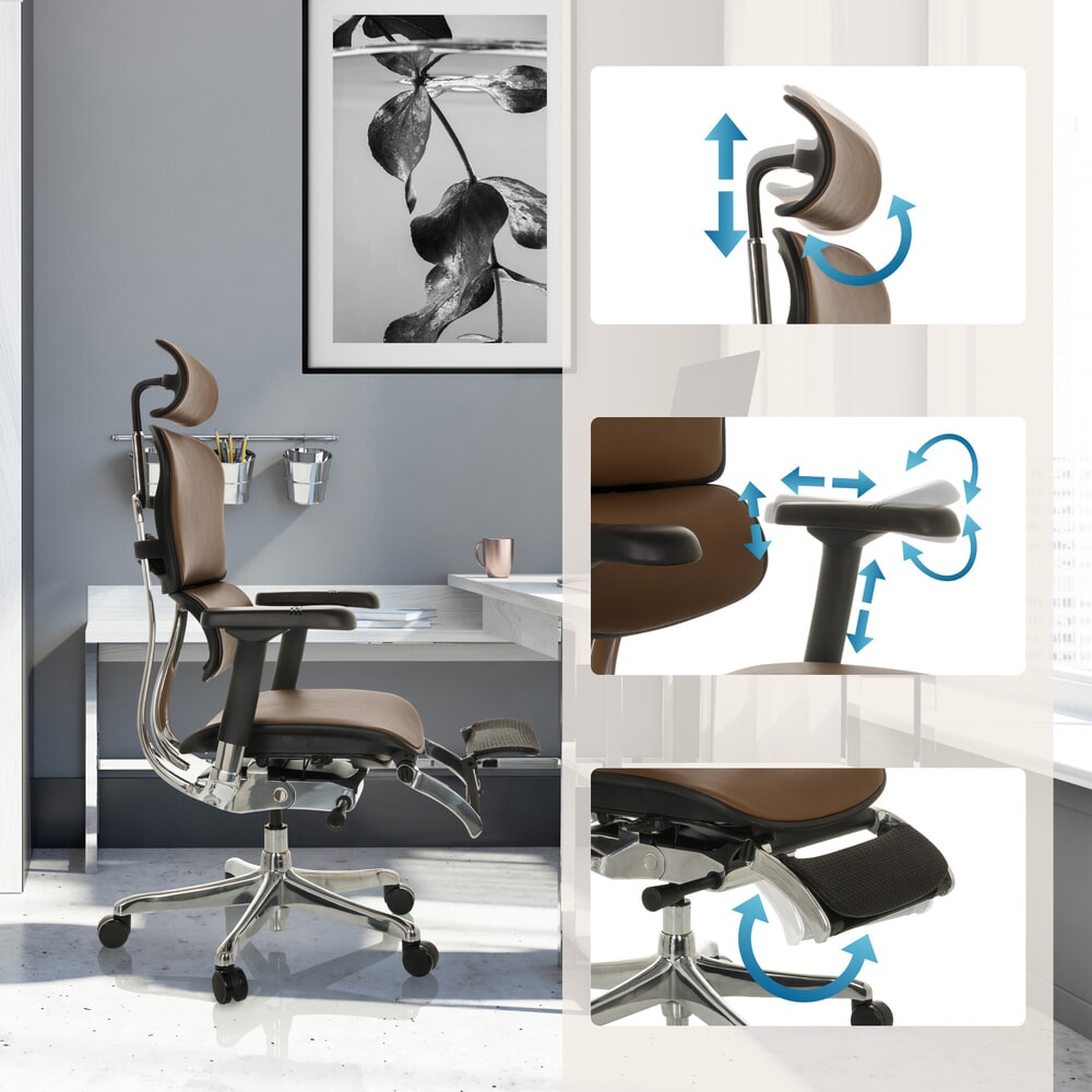 Productafbeelding nr. 3: hjh OFFICE ERGOHUMAN PLUS LEGPRO GEN2 directiestoel , draagvermogen 150 kg, met beensteun, leer, zithoogte 450 - 560 mm, bruin