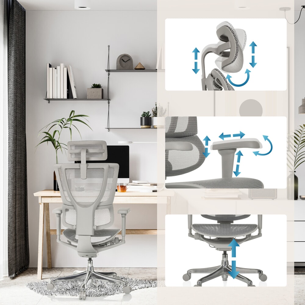N° de l'image du produit 3 : Fauteuil de direction hjh OFFICE ERGOHUMAN SLIM ULTRA GEN2, dossier flexible, capacité de charge 120 kg, hauteur 1160 - 1350 mm, assise en résille, gris
