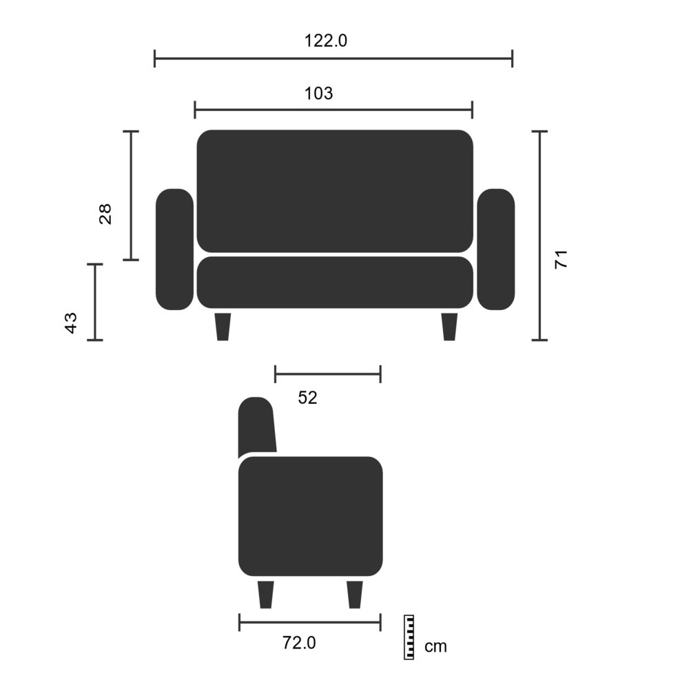 Produktabbildung Nr. 2: Loungebank hjh OFFICE BARBADOS frame roestvrij staal stof, 2-zits, donkergrijs