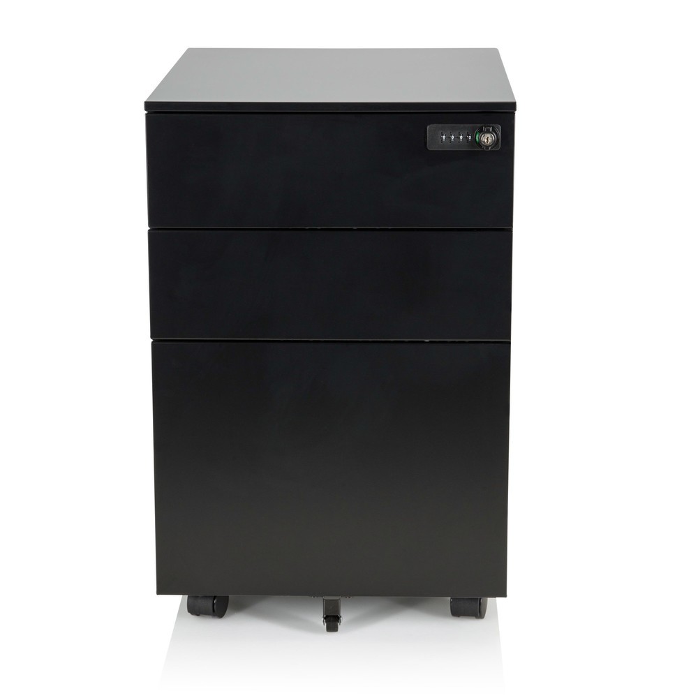 N° de l'image du produit 1 : Caisson à roulettes hjh OFFICE COLOR OS I métal, noir avec serrure à combinaison