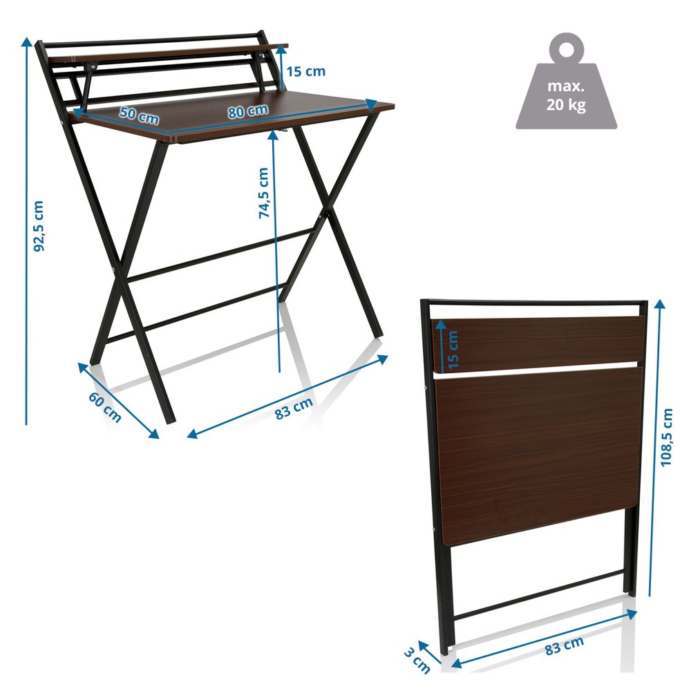 Produktabbildung Nr. 5: Bureau / werktafel hjh OFFICE EASY CLAP 92 x 84, walnoot / zwart