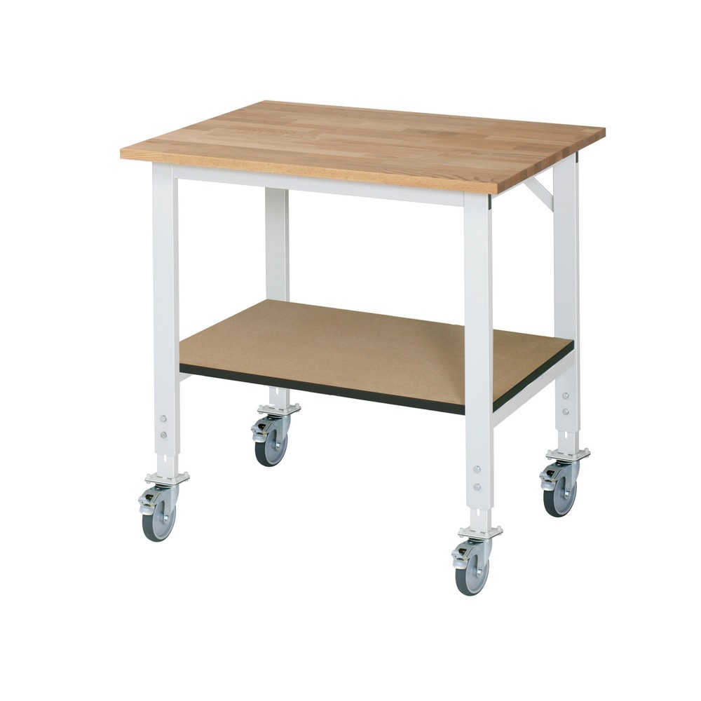 Productafbeelding nr. 1: In hoogte verstelbare, mobiele werktafel RAU serie TOM, hxbxd 760-1.080 x 1.000 x 800 mm, massief beuken werkblad