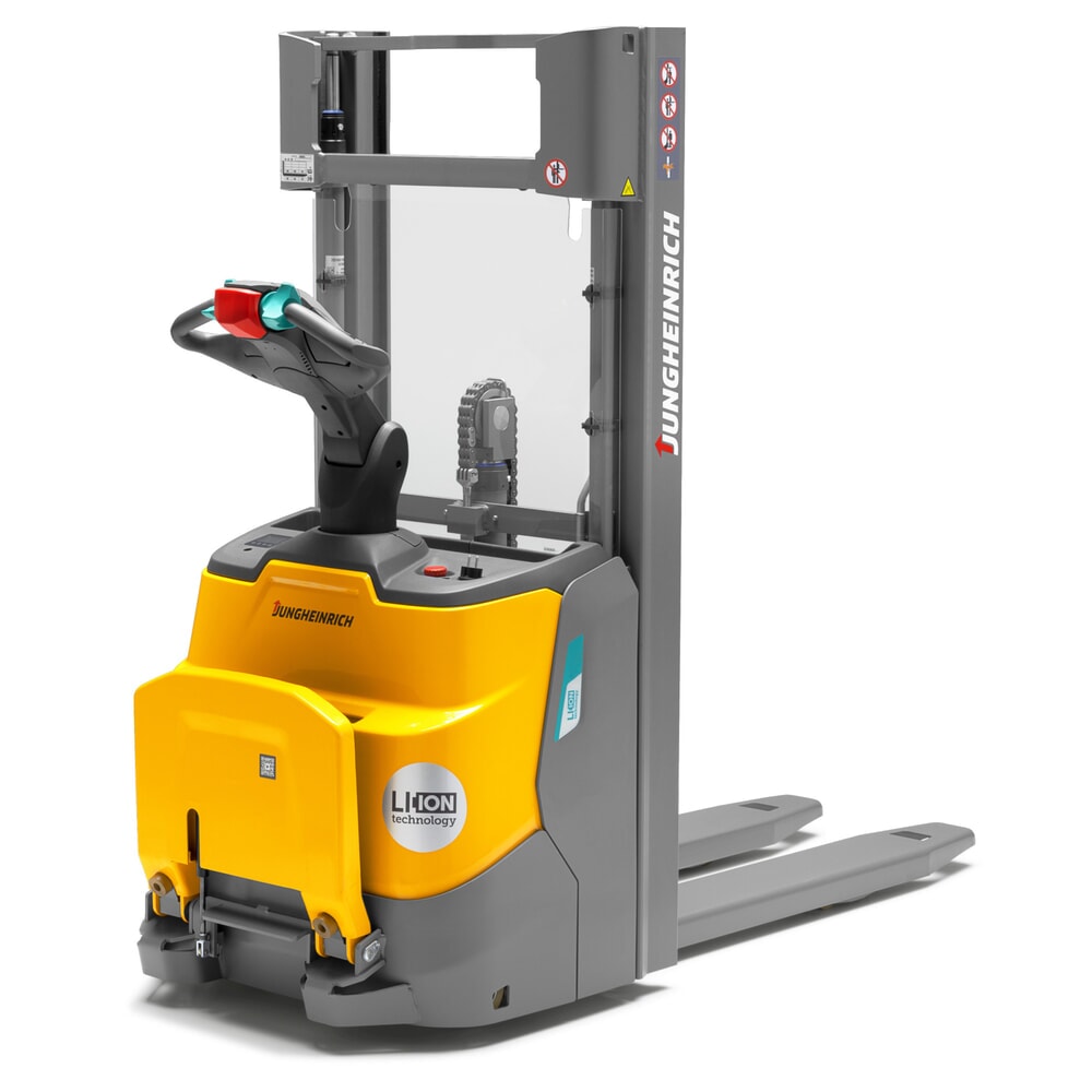 Productafbeelding nr. 1: Jungheinrich elektrische stapelaar ERC 110i DZ met staplatform, drievoudige telescoop hefmast, hefhoogte 4.300 mm, draagvermogen 1.000 kg, proportionele hydraulica