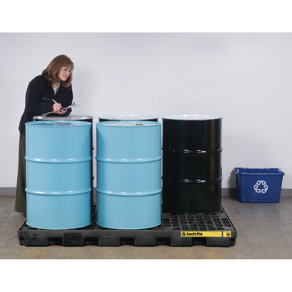 Lage PE-lekbak Justrite, 6 x 200 l, inhoud 276 l, zwart Productafbeelding nr. 2: Lage PE-lekbak Justrite, 6 x 200 l, inhoud 276 l, zwart