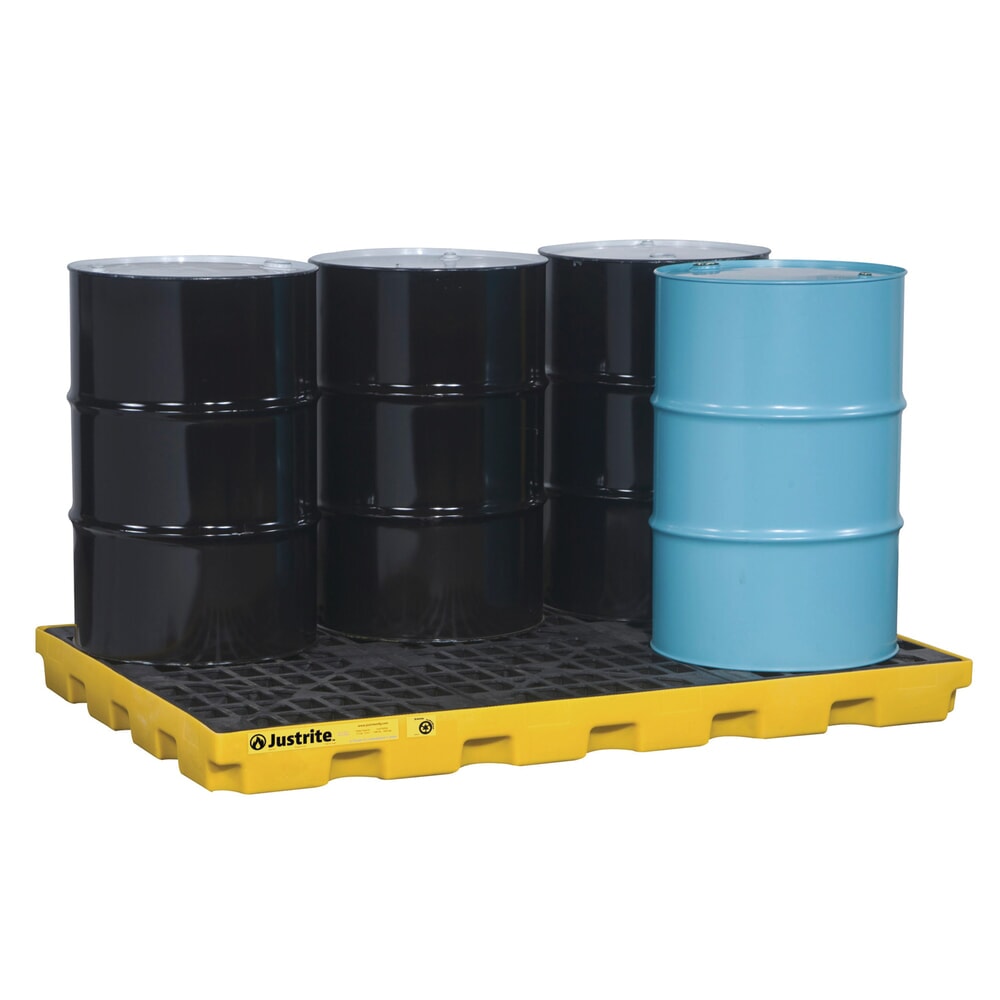 Product afbeelding: Lage PE-lekbak Justrite, 6 x 200 l, inhoud 276 l, geel