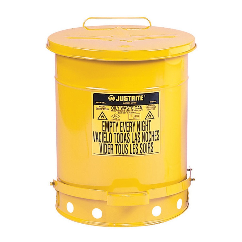 Produktabbildung Nr. 1: Justrite werkbankverzamelbak, voetpedaal, geel, 80 liter