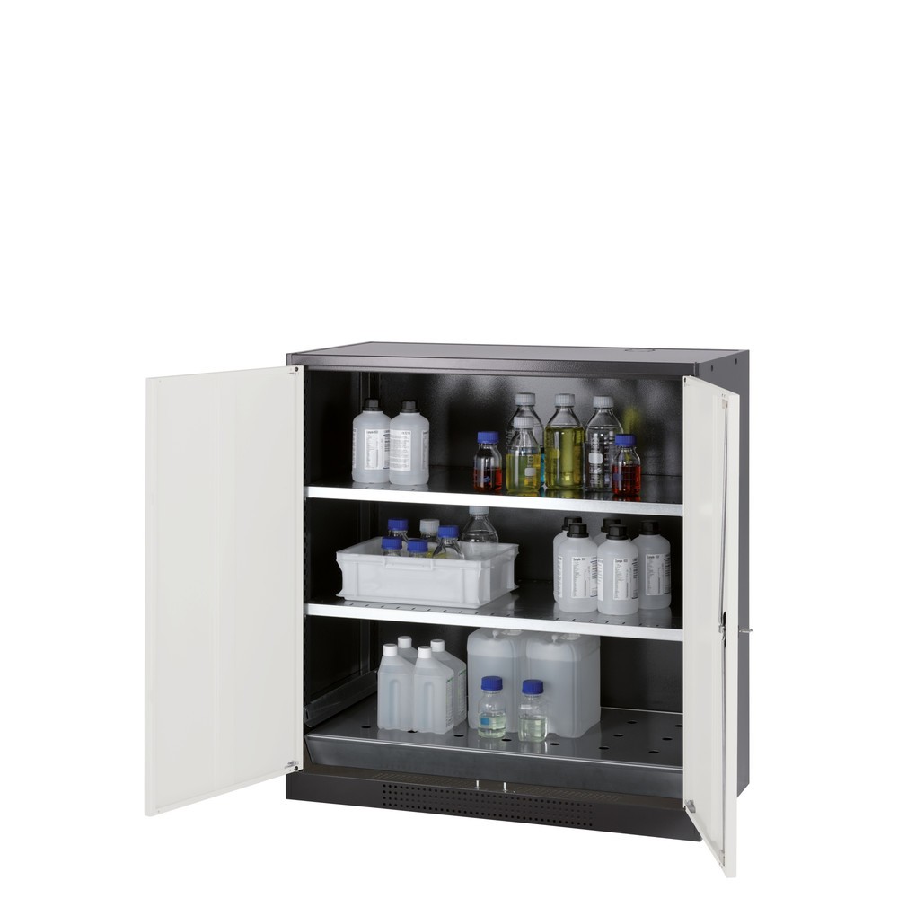 Produktabbildung Nr. 1: Kast voor chemische en giftige stoffen asecos® met legborden, hxbxd 1.105 x 1.055 x 520 mm, witaluminium