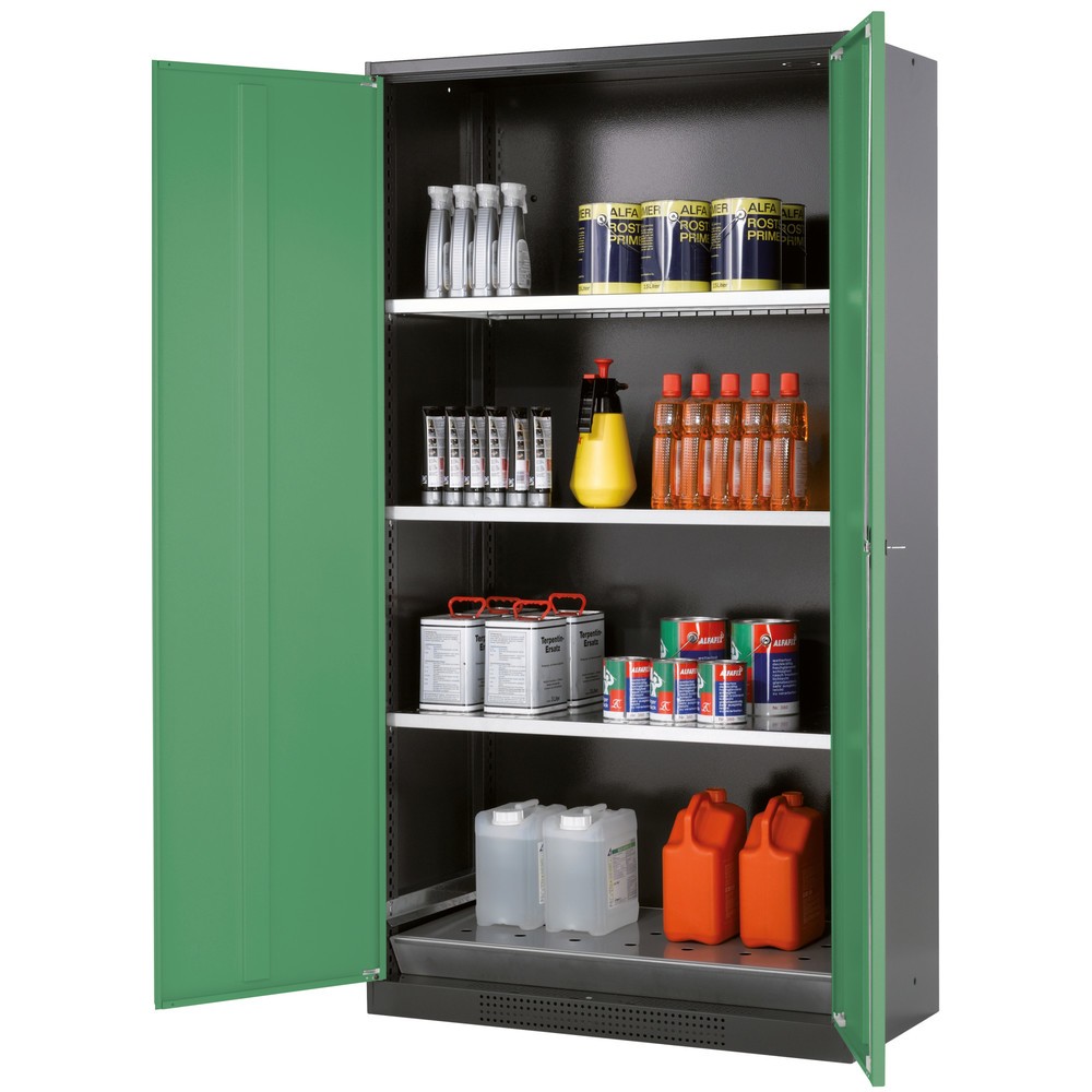 Product afbeelding: Kast voor chemische en giftige stoffen asecos® met legborden, hxbxd 1.950 x 1.055 x 520 mm, resedagroen