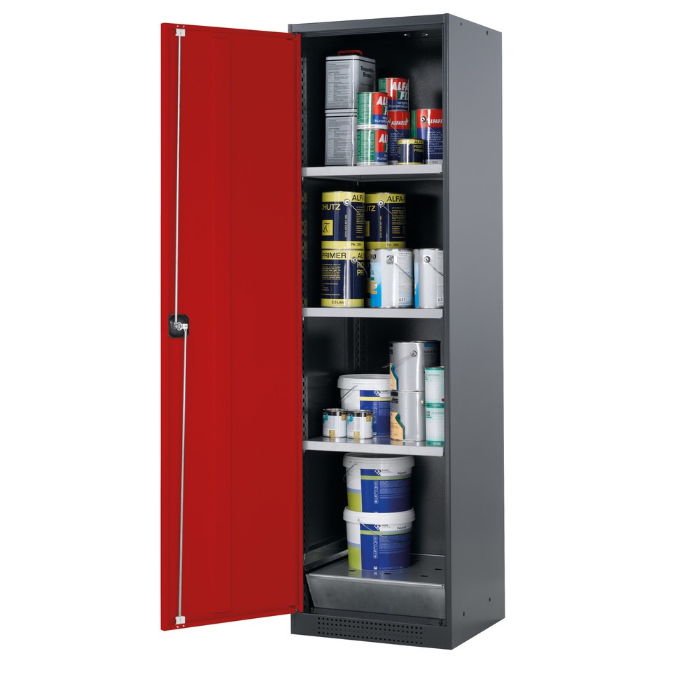 Product afbeelding: Kast voor chemische en giftige stoffen asecos® met legborden, hxbxd 1.950 x 545 x 520 mm, verkeersrood