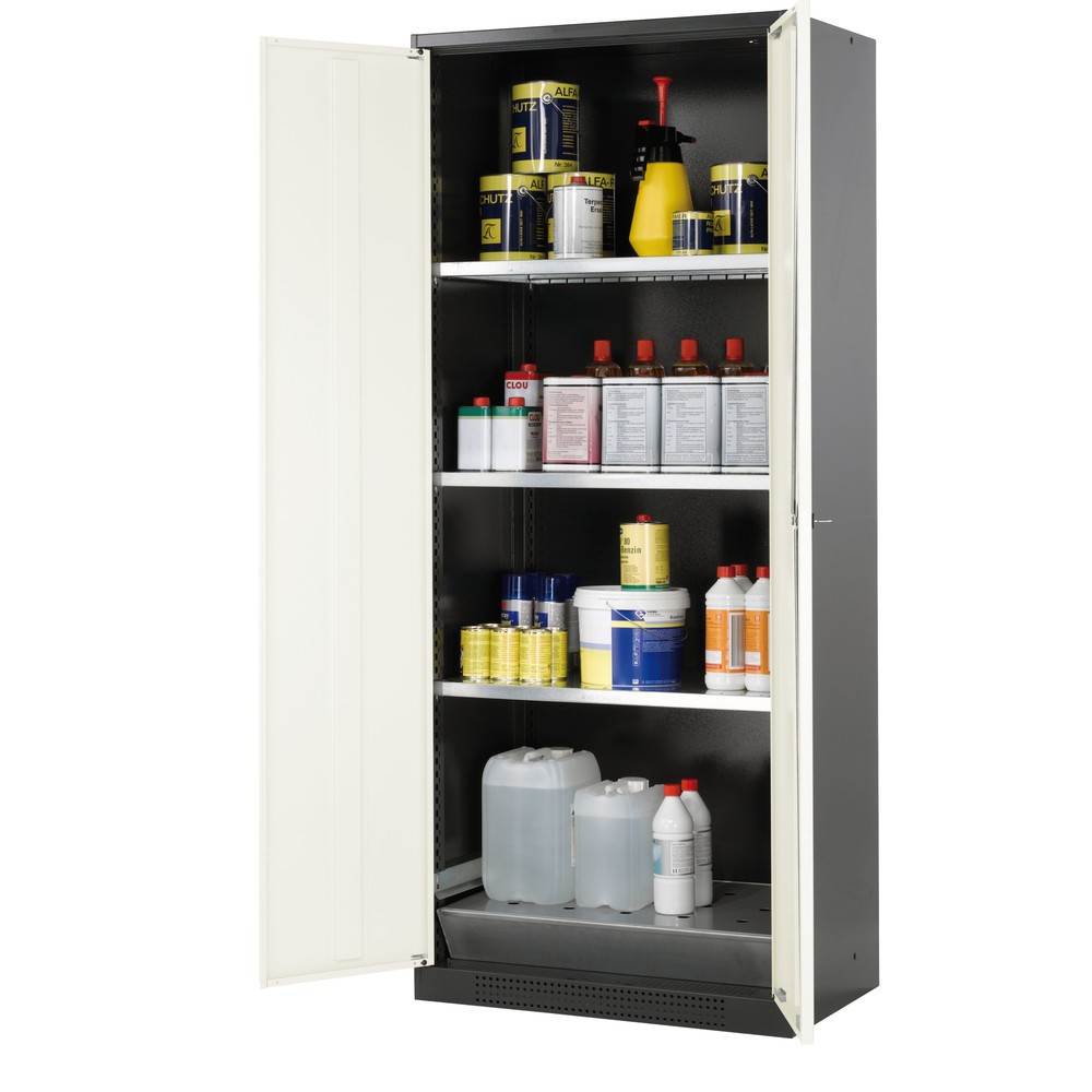 Product afbeelding: Kast voor chemische en giftige stoffen asecos® met legborden, hxbxd 1.950 x 810 x 520 mm, zuiver wit